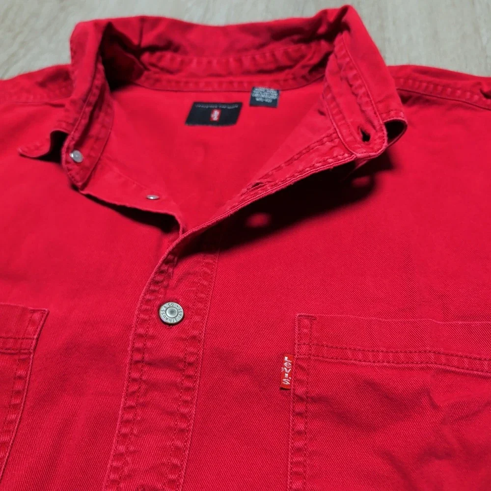 Vintage 90s Levi's‎ Western Long Sleeve Red Tab Chamois Shirt Mens L Rockabilly